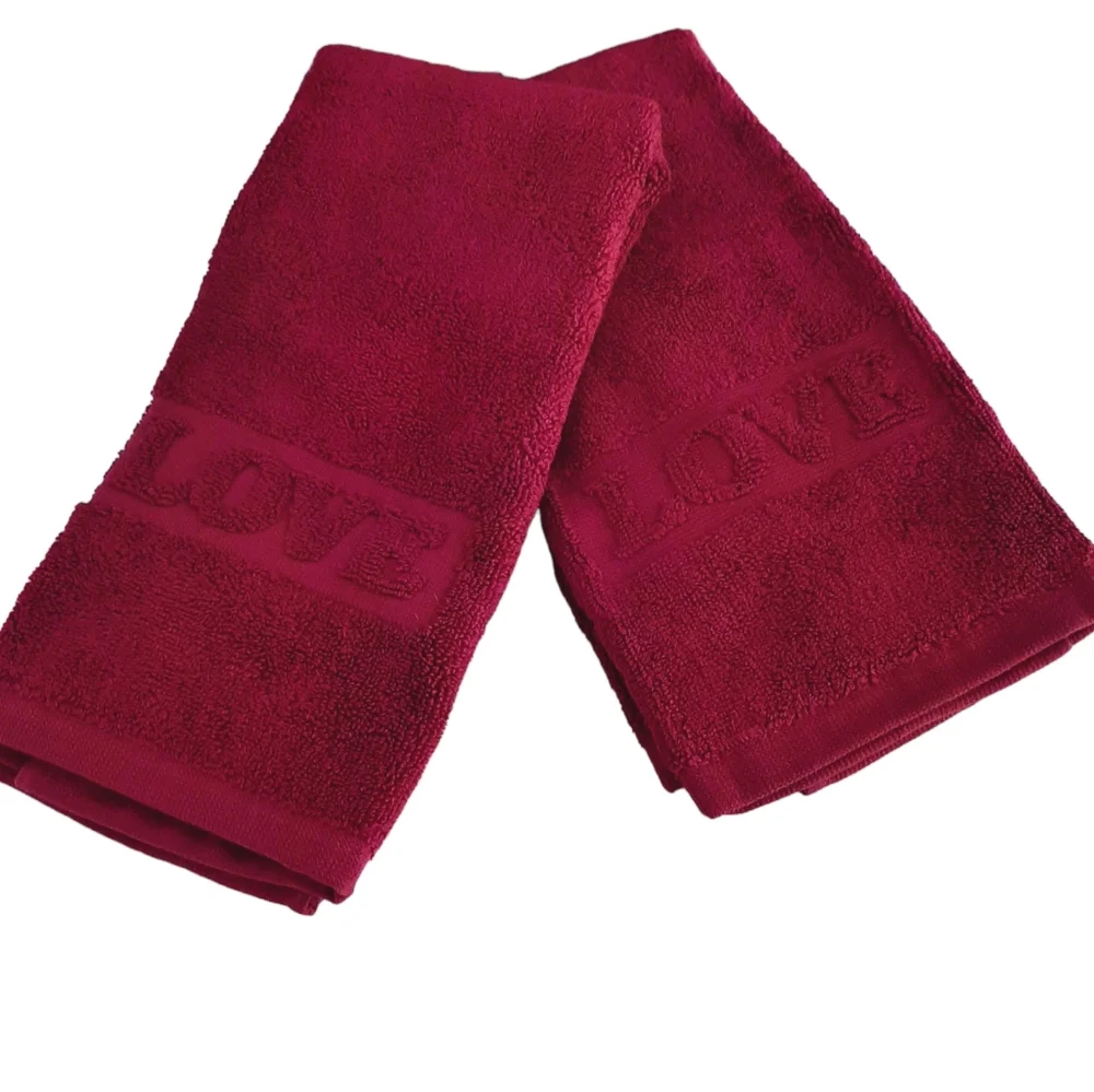 **Pottery Barn Cardinal Red Love Guest Towels - Set of 2 Towels Valentines
